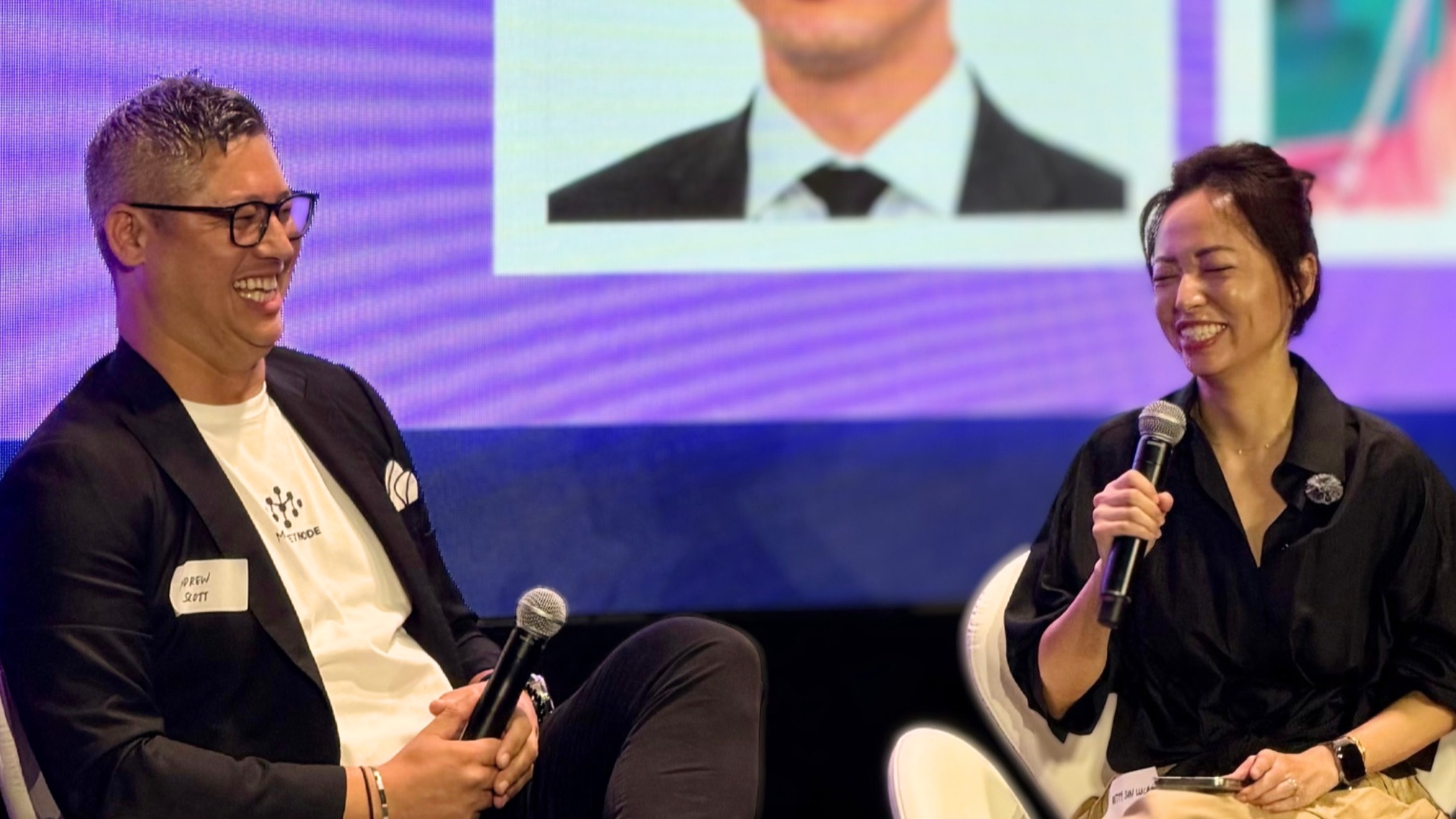 Andrew Scott and Betty Sun-Lucas in conversation on stage at Onchain Day 2026