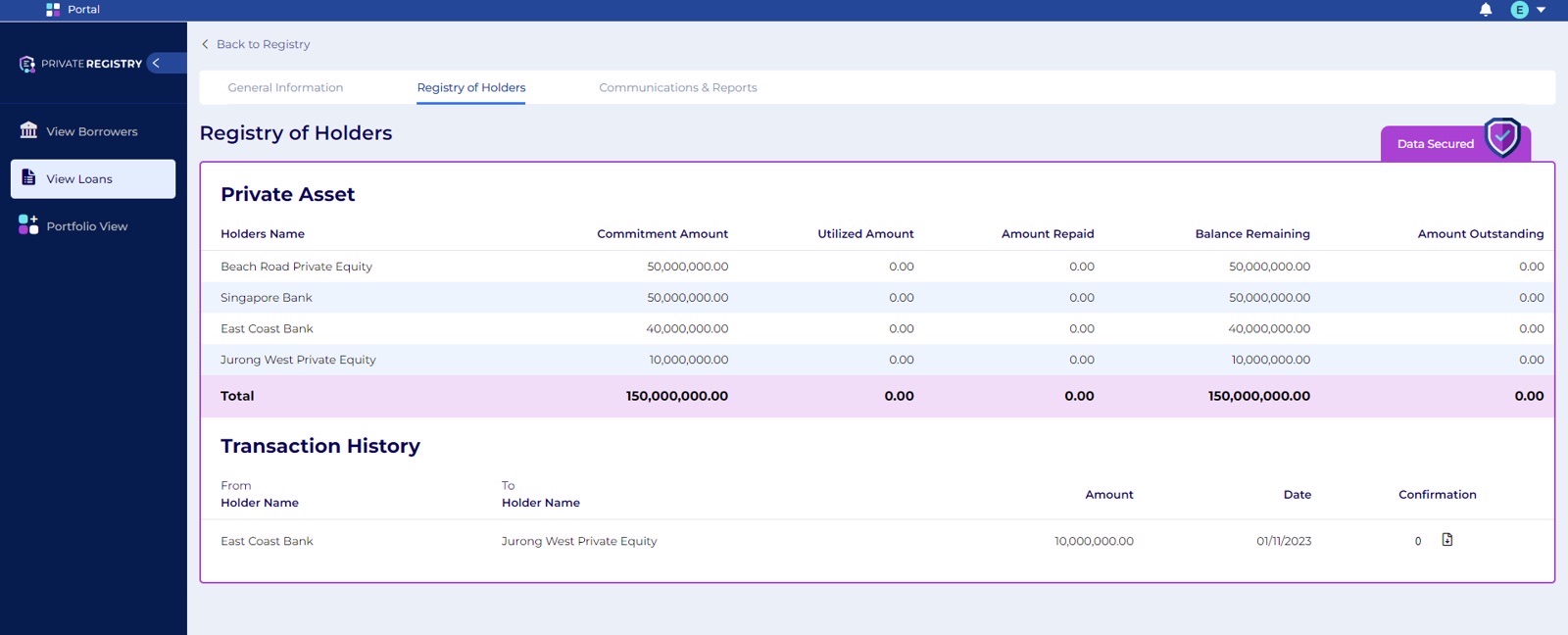 Sample screenshot of the borrower and agent data management interface
